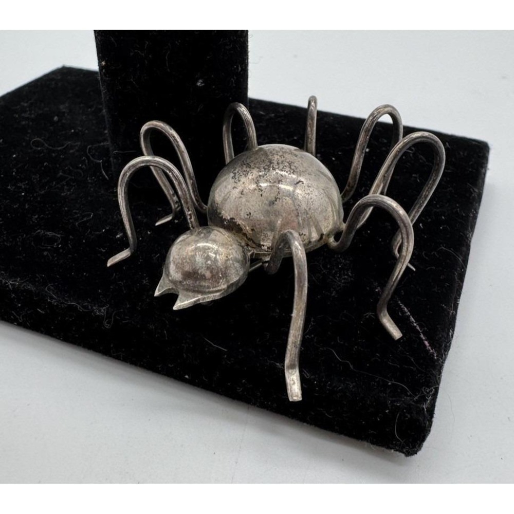 Vintage Sterling Silver Spider Brooch 925 Taxco Style Insect Pin Gothic Jewelry